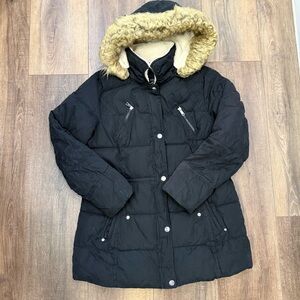 A.n.a Black winter parka fur hood longer length xl